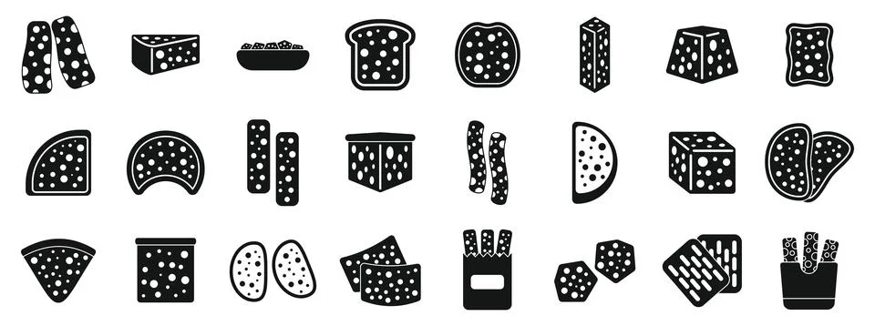Bread croutons icons set simple vector. Small food cooking Stock Illustration