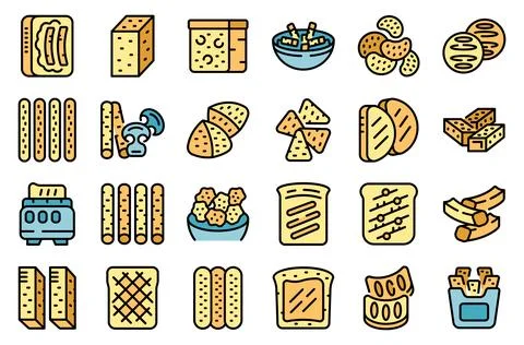Bread croutons icons set vector flat Stock Illustration