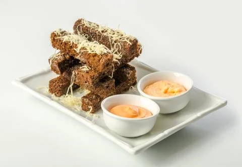 Bread croutons with sauce Stock Photos