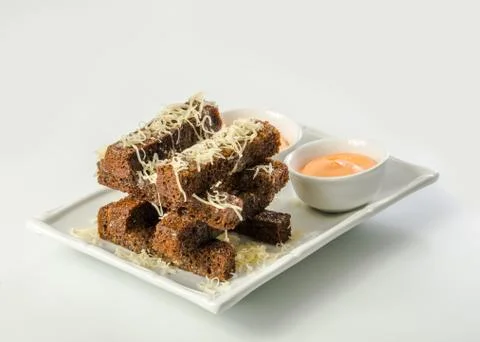Bread croutons with sauce Stock Photos
