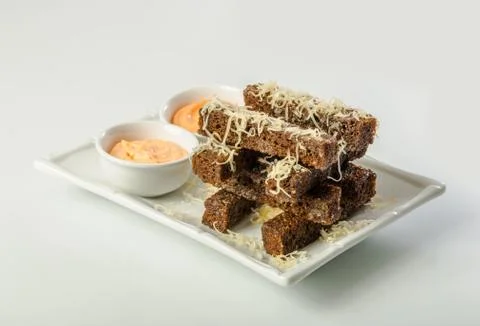 Bread croutons with sauce Stock Photos