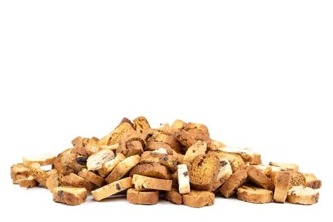 Bread crumbs on white background. Stock Photos