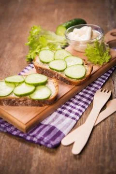 Bread with cucumber Stock Photos