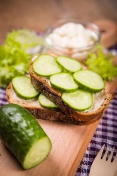 Bread with cucumber Stock Photos