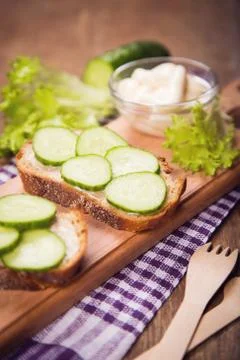 Bread with cucumber Stock Photos