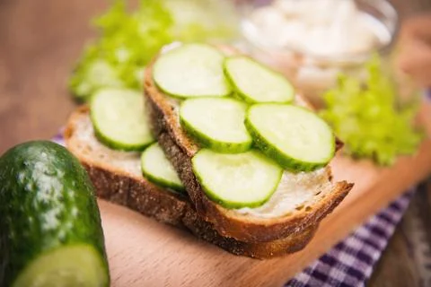Bread with cucumber Stock Photos