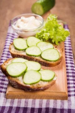 Bread with cucumber Stock Photos
