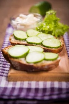 Bread with cucumber Stock Photos