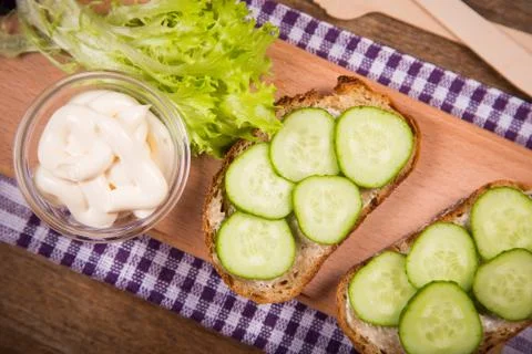 Bread with cucumber Stock Photos