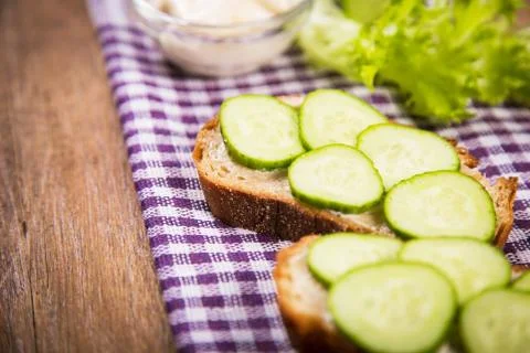 Bread with cucumber Stock Photos