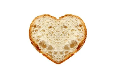 Bread cut in form of heart isolated on white background, homemade bakery concept Stock Photos