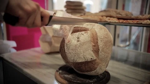 Bread Cut With Knife In Bakery Stock Footage 107662869