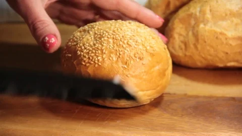 Bread, cut, knife Stock Footage 76736814