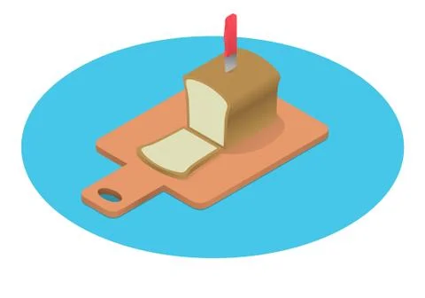 Bread on a cutting board in isometry. Stock Illustration