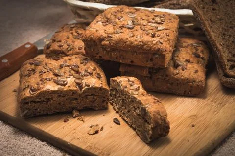 Bread on a cutting board Stock Photos