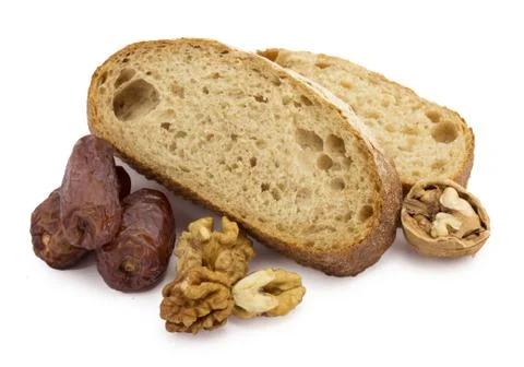 Bread, dates and nuts Stock Photos