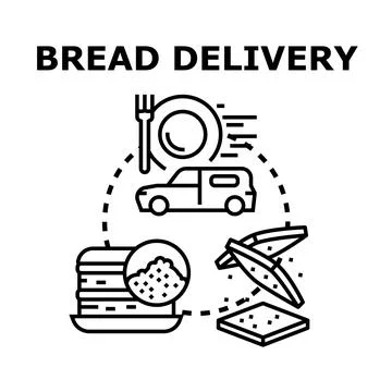 Bread delivery service transporting fresh baked food 库存插图