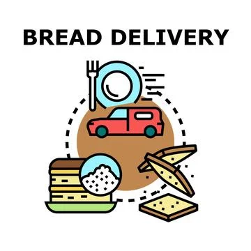 Bread delivery service transporting fresh baked food 库存插图