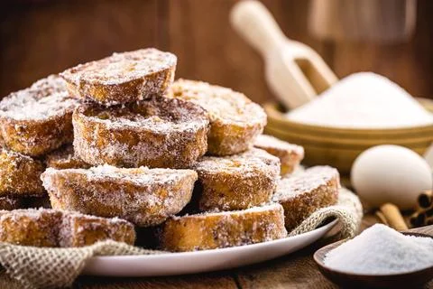 Bread dessert known as gold slice, lamb slice, french toast, Eggy bread, fren Stock Photos