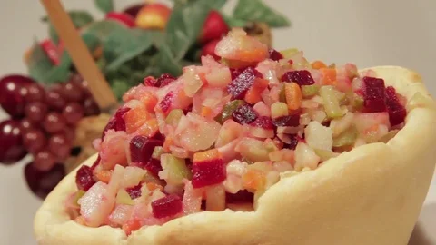 Bread dish and vegetables salad. Stock Footage 70563736
