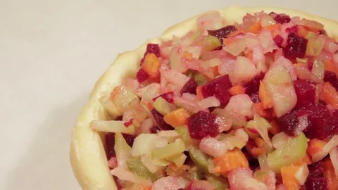 Bread dish and vegetables salad. Stock Footage 70563877