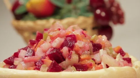 Bread dish and vegetables salad. Stock Footage 70564054