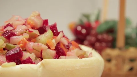 Bread dish and vegetables salad. Stock Footage 70564075