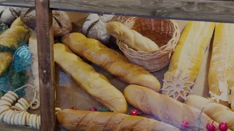 Bread on display at Christmas, Christmas mood Stock Footage 337739602