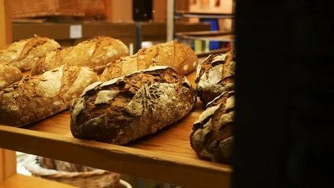 Bread on display in the store Stock Footage 118309836
