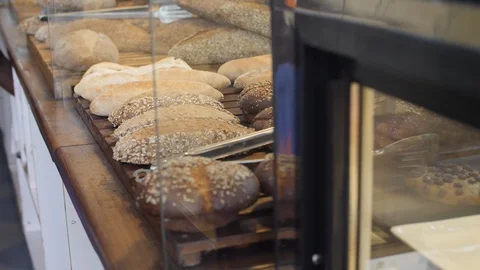 Bread display in the supermarket Stock Footage 116749730