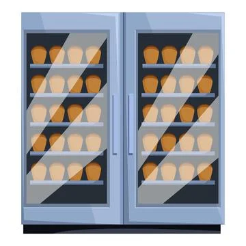 Bread displaying in refrigerated glass case in bakery Stockillustratie
