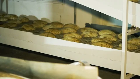 Bread Distributes into Lines in a Bakery Vídeo Stock 93880141