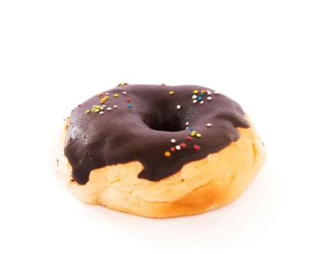 Bread donut topped with chocolate. Stock Photos