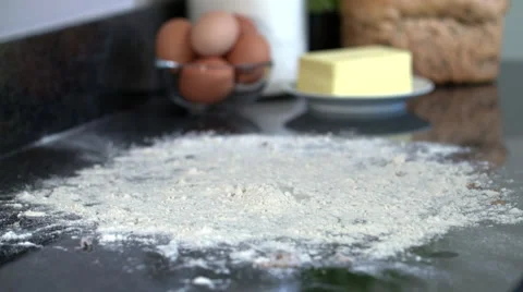 Bread Dough Falling Onto Flour In Kitchen Stock Footage 62429728