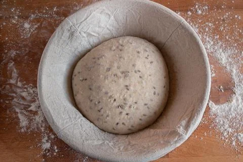 Bread dough made from wheat flour, rye, barley malt and seeds Stock Photos