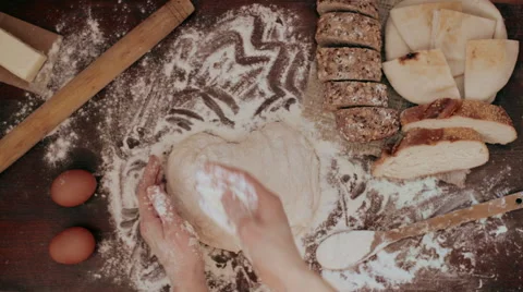 Bread dough preparation in the kitchen Stock Footage 62418543
