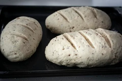 Bread dough ready to be baked at home Stock Photos