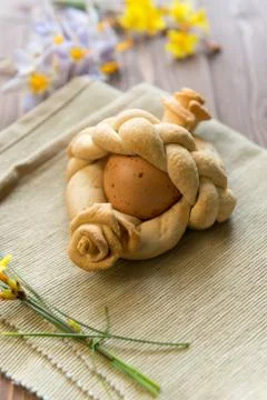 Bread Easter basket with eggs Stock Photos
