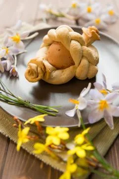 Bread Easter basket with eggs Stock Photos