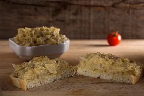 Bread with eggplant salad Foto stock