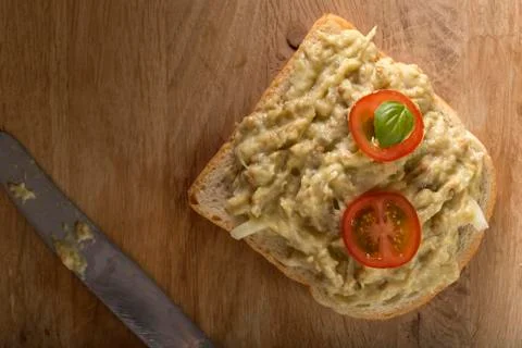 Bread with eggplant salad Foto stock