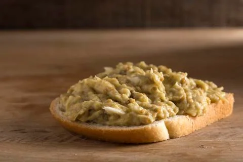 Bread with eggplant salad 스톡 사진