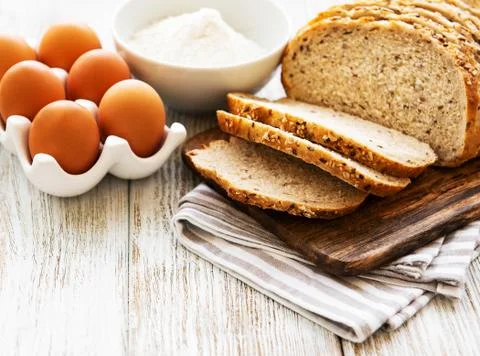 Bread, eggs and flour Foto stock