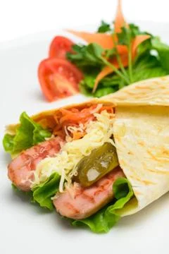 Bread envelope with sausages Stock Photos