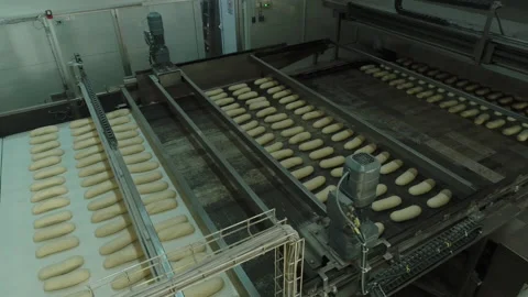 Bread Factory. Bread Preparation. Bakery Bread Factory Stock-Footage 150236669