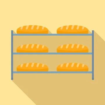 Bread in factory shelf icon, flat style Stock Illustration