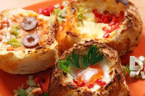 Bread filled with eggs cheese and vegetables 写真素材