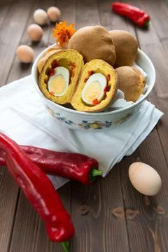 Bread filling with eggs Stock Photos