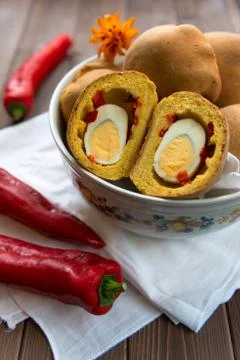 Bread filling with eggs Stock Photos