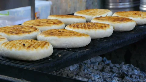 Bread flat cakes on the grill, close-up Stock Footage 67999008